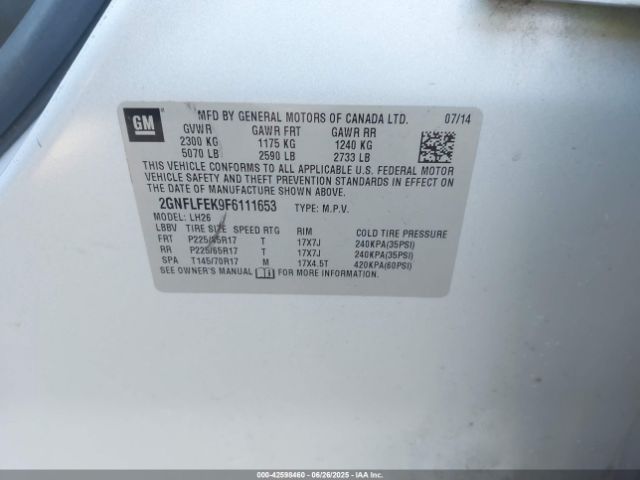 2GNFLFEK9F6111653 Chevrolet lea - flex fuel (gas/alc), aluminum, ho,
