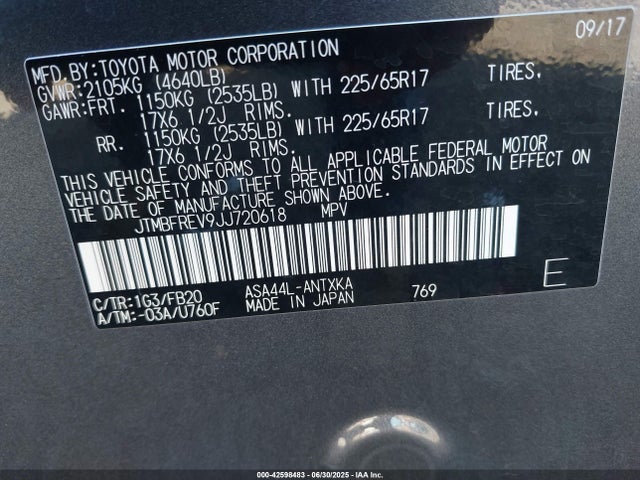 JTMBFREV9JJ720618 Toyota 2ar-fe