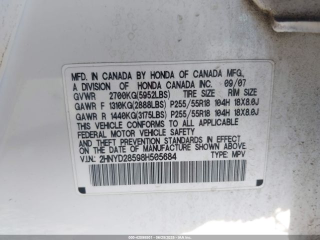2008 ACURA MDX 2HNYD28598H505684 Photo 8