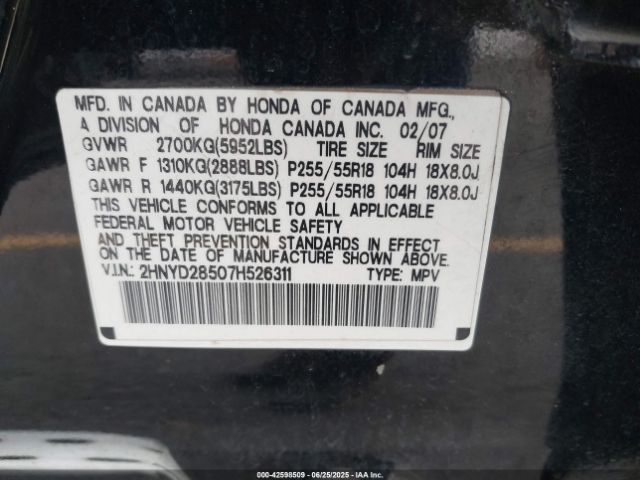 2007 ACURA MDX 2HNYD28507H526311 Photo 8
