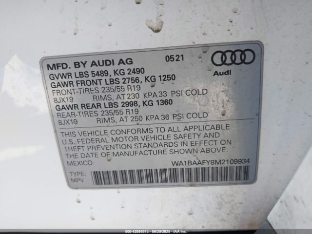 2021 AUDI Q5 WA1BAAFY8M2109934 Photo 8