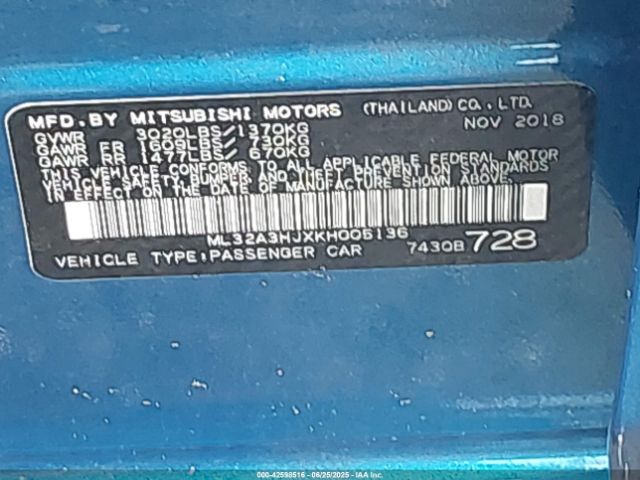 2019 MITSUBISHI MIRAGE ML32A3HJXKH005136 Photo 8