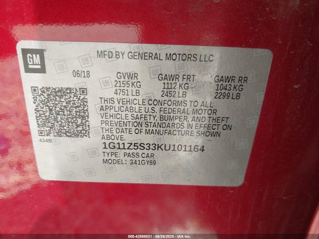1G11Z5S33KU101164 Chevrolet lfx - spark ignited direct injection, vvt, e85 max, alum