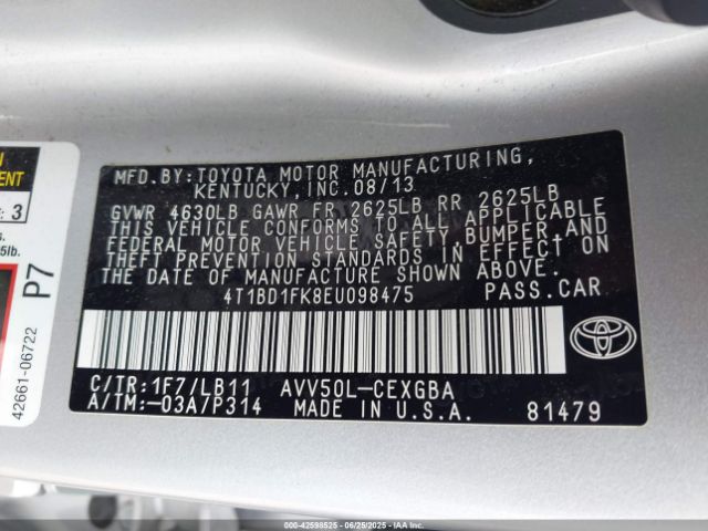 4T1BD1FK8EU098475 Toyota 2ar-fxe+2jm
