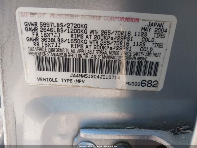 2004 MITSUBISHI MONTERO JA4MW51S04J010714 Photo 8