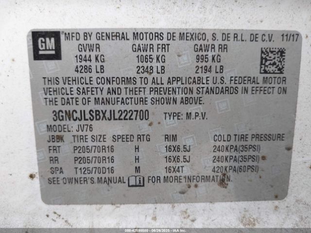 3GNCJLSBXJL222700 Chevrolet luv - mfi, variable valve timing, e85 max, alum
