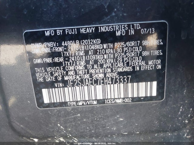 Subaru 2.5na u5 2014 JF2SJAEC7EH473337 Image 9