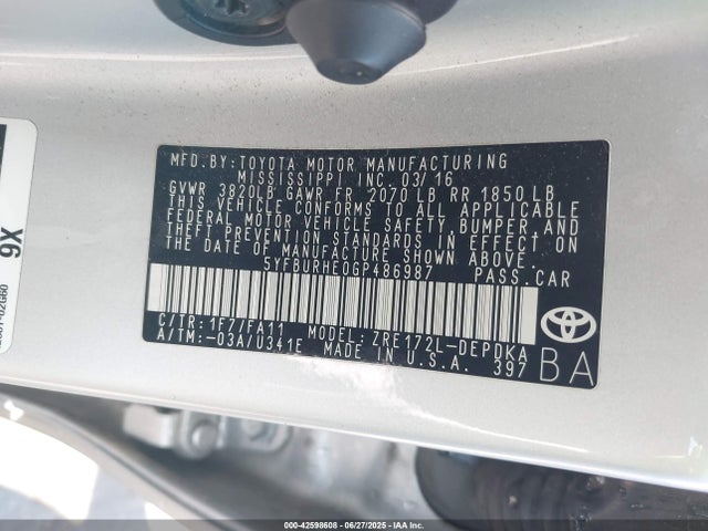 Toyota 2zr-fe 2016 5YFBURHE0GP486987 Image 9