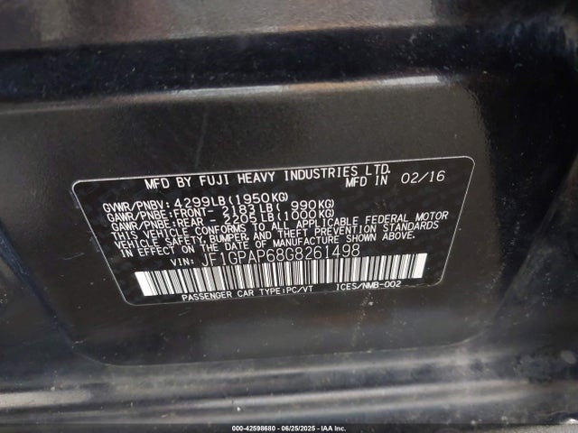 Subaru 2.0l na 2016 JF1GPAP68G8261498 Image 9