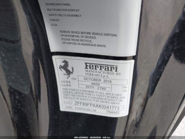 2019 FERRARI PORTOFINO ZFF89FPAXK0241773 Photo 8