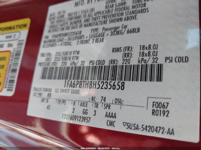 2017 FORD MUSTANG 1FA6P8TH8H5235658 Photo 8