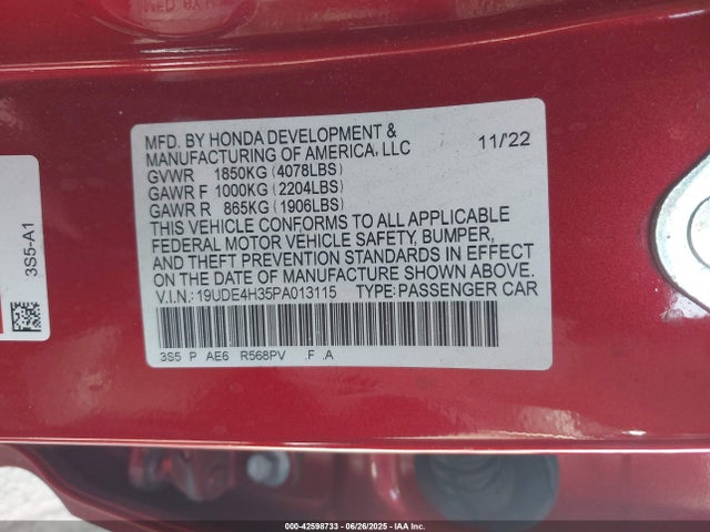 19UDE4H35PA013115 Acura l15ca