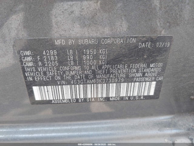 4S3GTAM63K3730979 Subaru 2019