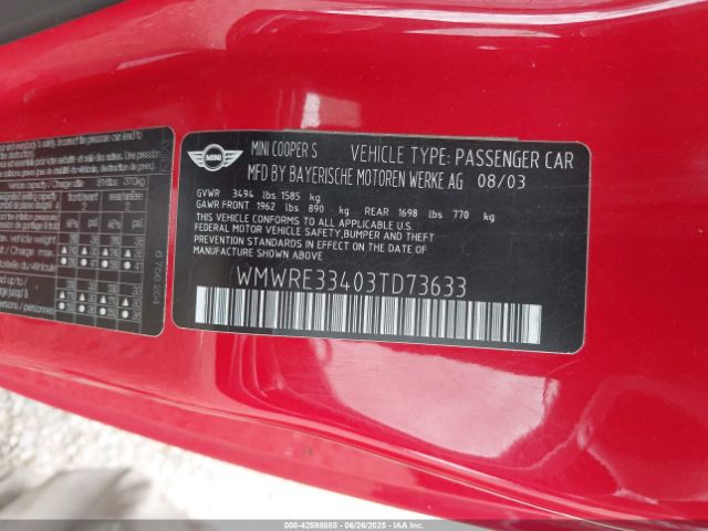 2003 MINI COOPER S WMWRE33403TD73633 Photo 8