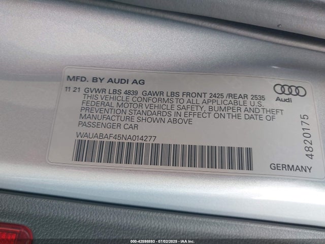 WAUABAF45NA014277 Audi 40 tfsi (2.0t)