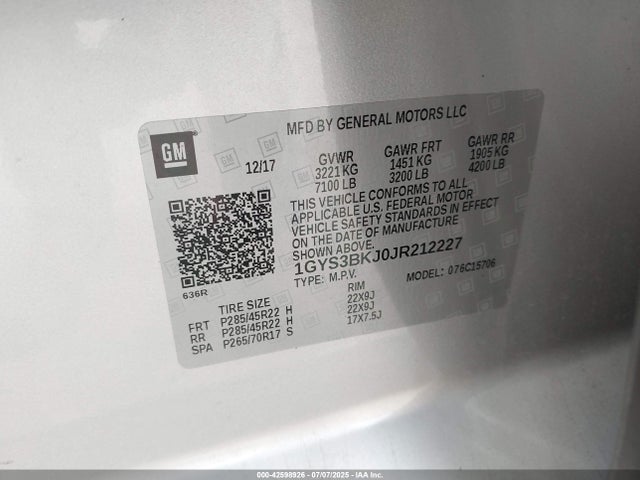 2018 CADILLAC ESCALADE 1GYS3BKJ0JR212227 Photo 8