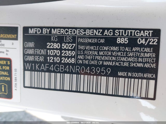 W1KAF4GB4NR043959 Mercedes-Benz m264
