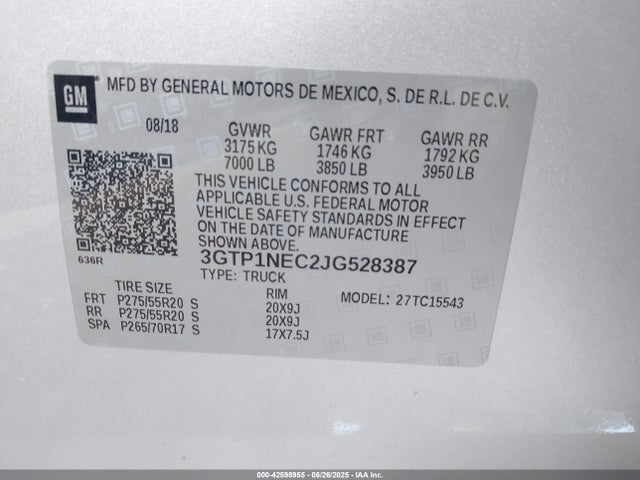 3GTP1NEC2JG528387 GMC l83 -spark ignited direct injection, variable valve timing, afm, e85 max, alum