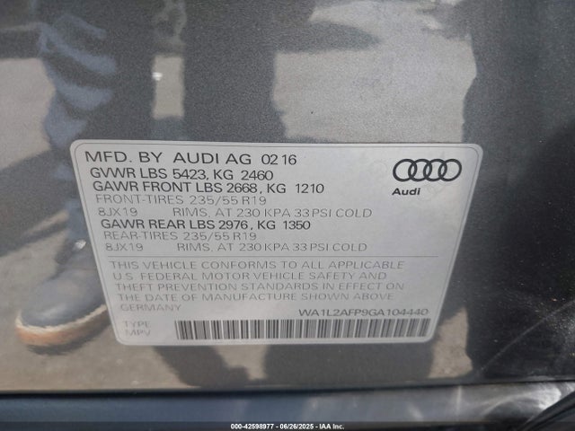WA1L2AFP9GA104440 Audi flex fuel - e85