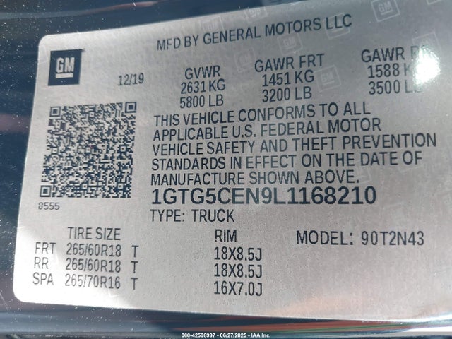 1GTG5CEN9L1168210 GMC lgz - direct injection, variable valve timing, alum, var2, gen 2