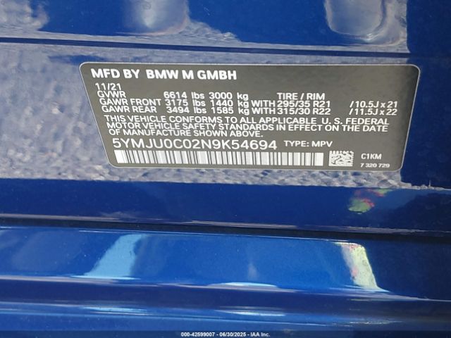 2022 BMW X5 M 5YMJU0C02N9K54694 Photo 8