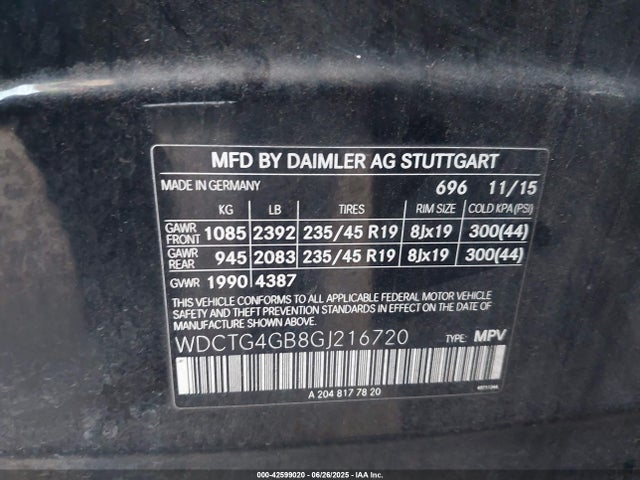 WDCTG4GB8GJ216720 Mercedes-Benz 270