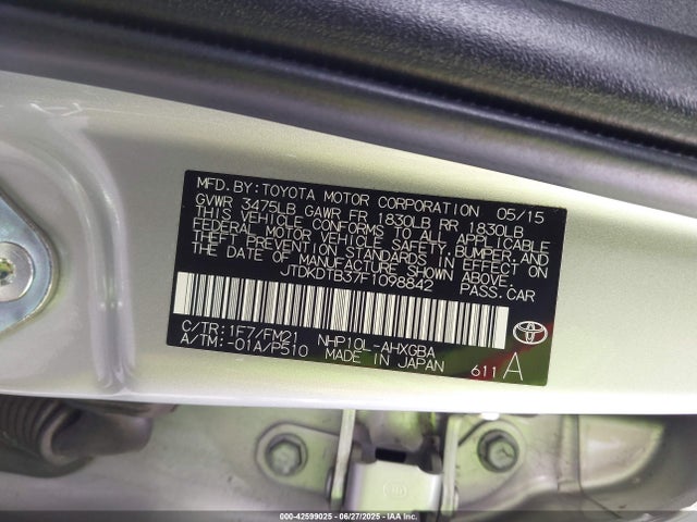 JTDKDTB37F1098842 Toyota 1nz-fxe+1lm