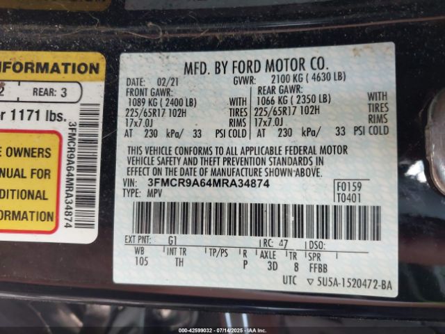 2021 FORD BRONCO SPORT 3FMCR9A64MRA34874 Photo 8