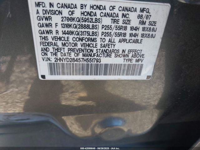 2007 ACURA MDX 2HNYD28457H551793 Photo 8