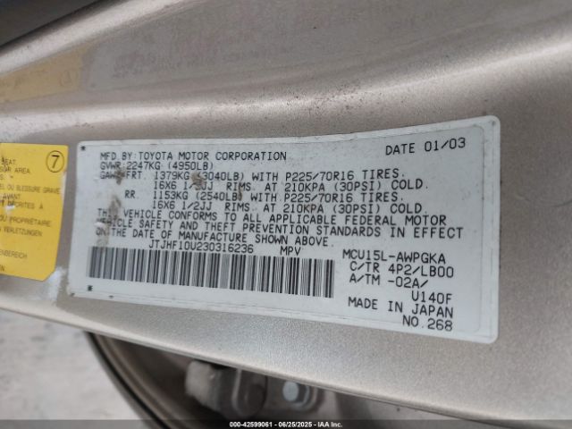 2003 LEXUS RX 300 JTJHF10U230316236 Photo 8