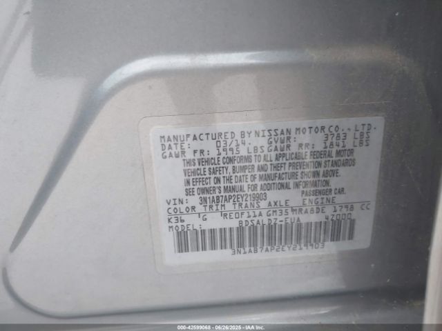 3N1AB7AP2EY219903 Nissan 2014
