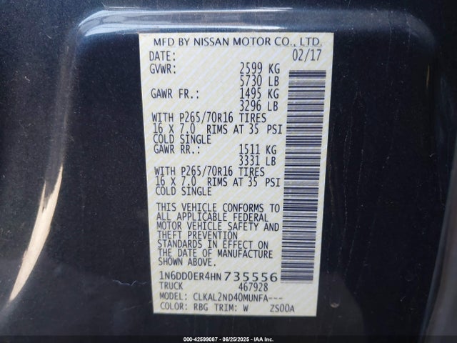 1N6DD0ER4HN735556 Nissan 2017
