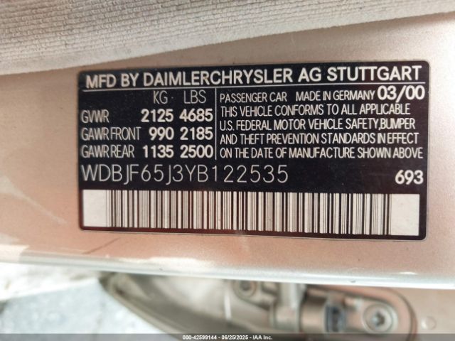 2000 MERCEDES-BENZ E 320 WDBJF65J3YB122535 Photo 8