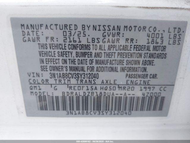 3N1AB8CV3SY312040 Nissan 2025
