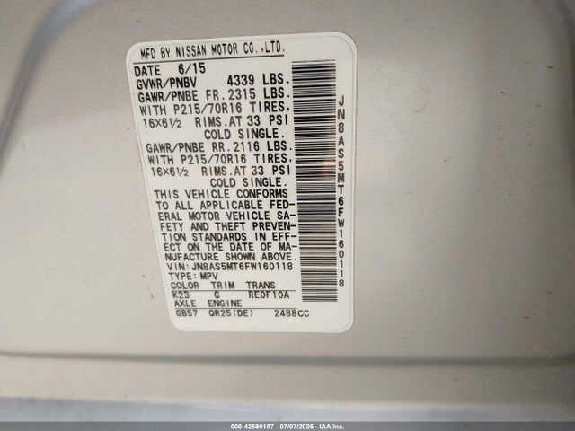 JN8AS5MT6FW160118 Nissan 2015