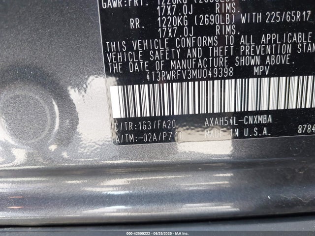 4T3RWRFV3MU049398 Toyota a25a-fxs, 3nm+4nm(ni)