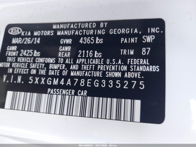 5XXGM4A78EG335275 KIA dohc gdi theta ii