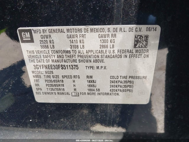 Cadillac lfx - sidi, vvt, e85 max, alum 2015 3GYFNEE30FS511375 Image 9