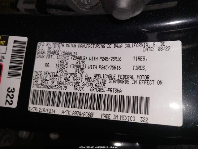 3TMCZ5AN2NM520179 Toyota 2gr-fks