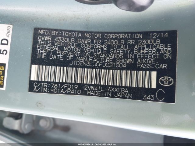 JTDZN3EU0FJ021004 Toyota 2zr-fxe+5jm