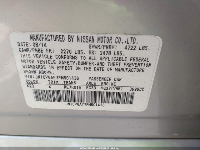 Infiniti 2015 2015 JN1CV6AP7FM501436 Image 9