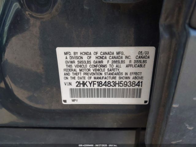 2003 HONDA PILOT 2HKYF18483H593841 Photo 8