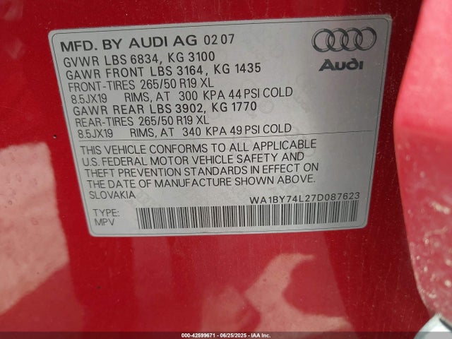 2007 AUDI Q7 WA1BY74L27D087623 Photo 8