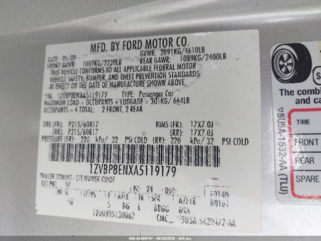 2010 FORD MUSTANG 1ZVBP8ENXA5119179 Photo 8