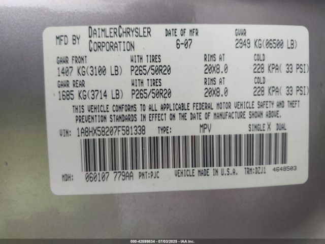 2007 CHRYSLER ASPEN 1A8HX58207F581338 Photo 8