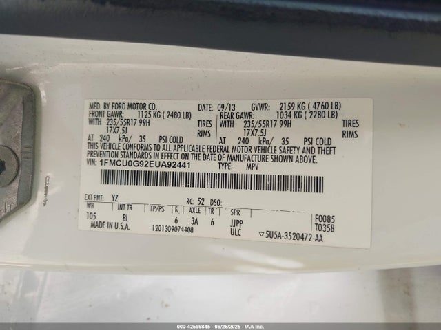 1FMCU0G92EUA92441 Ford 2014