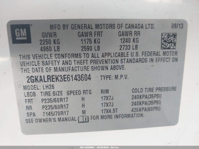 2GKALREK3E6143604 GMC lea - flex fuel (gas/alc), aluminum, high output