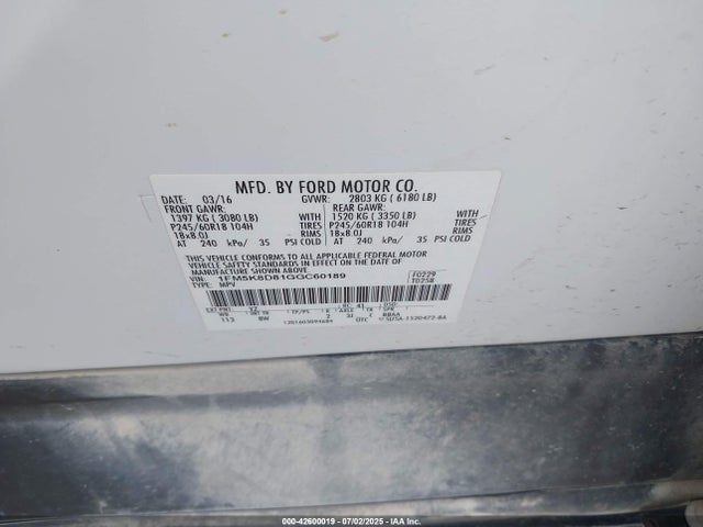 1FM5K8D81GGC60189 Ford 2016
