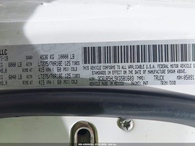 3C6UR5HL5KG581603 RAM 2019