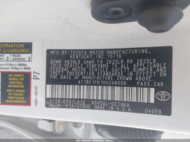 2017 TOYOTA CAMRY 4T1BF1FK1HU348606 Photo 8